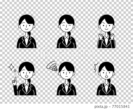 女商人面部表情圖標設置黑色和白色 77015841