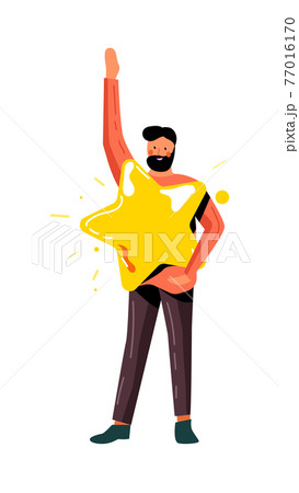 Man holding star raising hand isolated on white background Man holding star raising hand isolated on white background 77016170