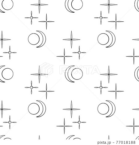 Monochrome seamless pattern with black stars and crescents on white background 77018188