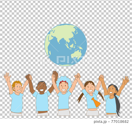 多民族兒童手牽手歡呼 多民族兒童手牽手歡呼 77018682