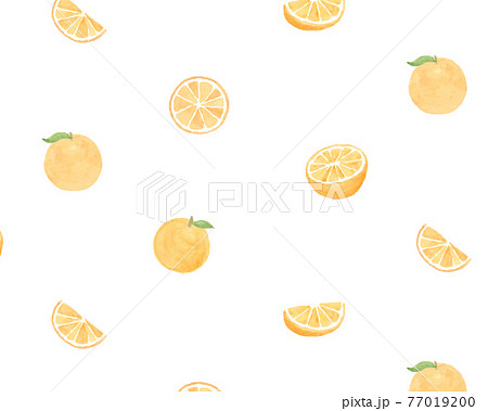 オレンジの水彩イラストのパターン 背景 かわいい 果物 フルーツ 柑橘類 フレッシュのイラスト素材