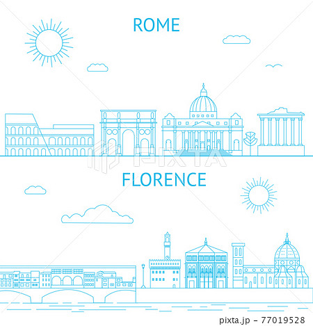Rome and Florence vector line illustrations. Rome and Florence skyline. Rome and Florence vector line illustrations. Rome and Florence skyline. 77019528