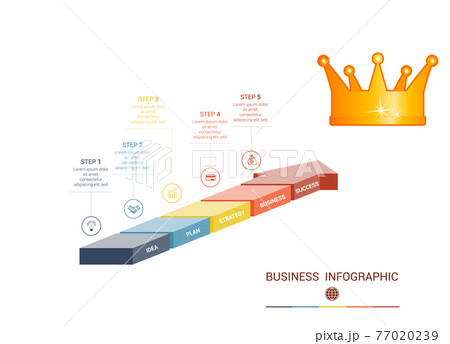 Infographics from 5 parts colored arrows 77020239