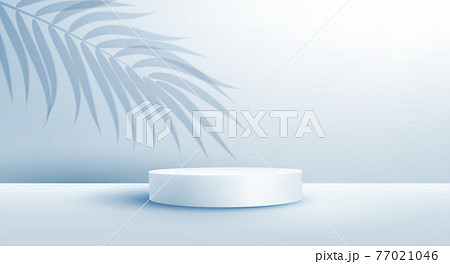 Product display podium decorated with overlay palm leaves shadow 77021046