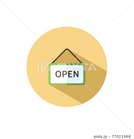 Open notice. Label with text. Flat icon in a circle. Commerce vector illustration Open notice. Label with text. Flat icon in a circle. Commerce vector illustration 77021968