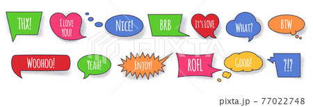Comic colorful speech bubble set with conversation phrases and words . 77022748