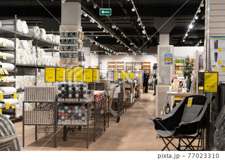 Interior of JYSK store in mall Triniti. Interior of JYSK store in mall Triniti. 77023310
