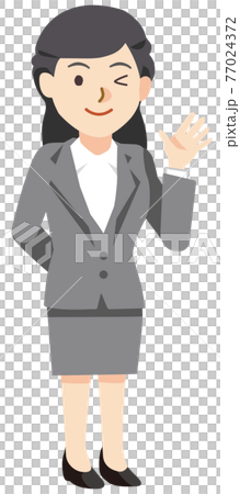 ウインクしながら手を挙げるビジネスウーマン 77024372