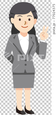 微笑みながらピースをするビジネスウーマン 77024375
