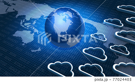 世界地図と地球、クラウドアイコン 77024403