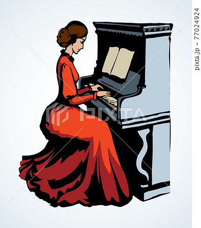 The Girl Plays The Piano Vector Drawingのイラスト素材