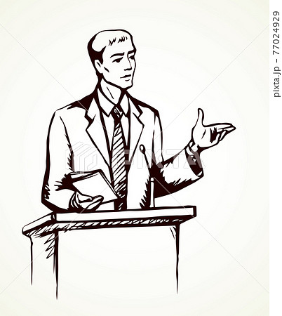 Speaker at podium. Vector drawing 77024929