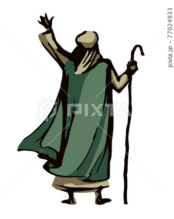 Moses with the staff. Vector drawing 77024933