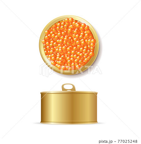 Realistic Detailed 3d Red Caviar Can Set. Vector 77025248