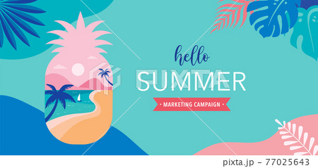 Summer time fun concept design. Creative background of landscape, panorama of sea and beach on 77025643