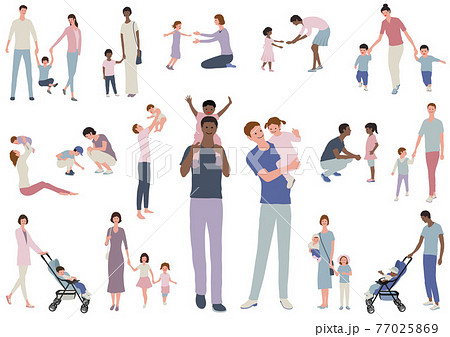 幸せな親子のフラットなイラストセットのイラスト素材