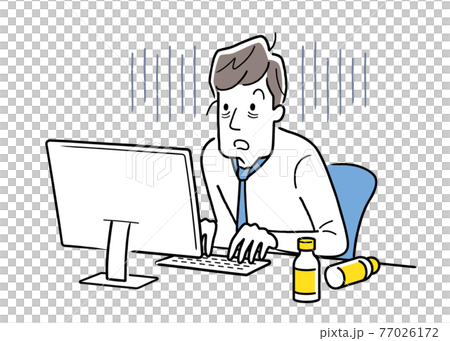 ベクターイラスト素材：仕事が終わらなくて疲れているビジネスマン 77026172