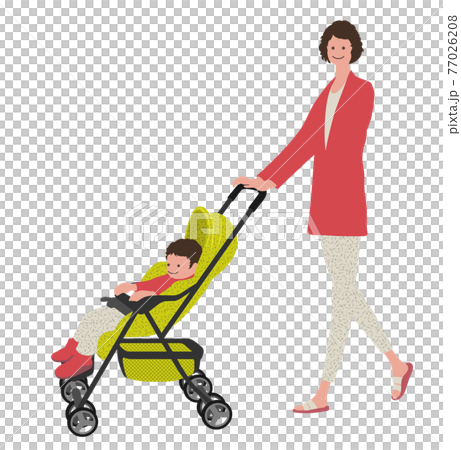 嬰兒車和母親的平面插圖 嬰兒車和母親的平面插圖 77026208