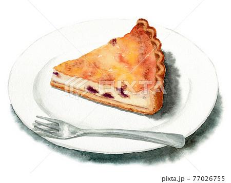アナログ水彩チーズタルトのイラスト素材