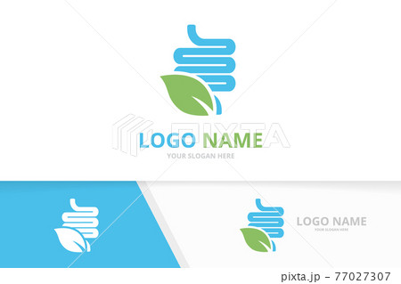 Vector intestine and leaf logo combination. Unique organic colon logotype design template. 77027307