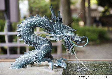 手水舎 竜 ちょうずしゃ 龍の口 寺社仏閣 大国魂神社の写真素材