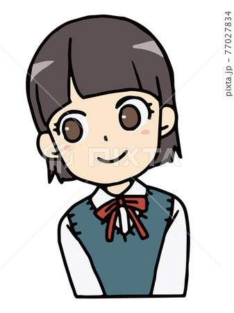 笑顔のおかっぱの女子学生のバストアップのイラスト素材