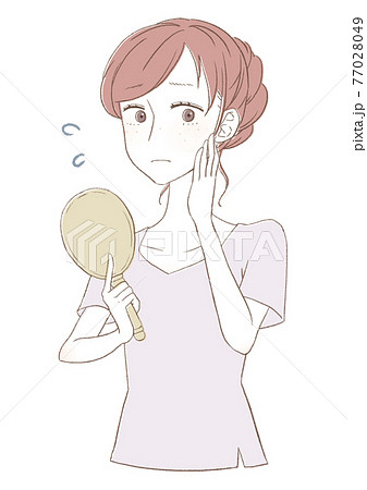 肌の悩みを抱えたそばかすの女性 肌の悩みを抱えたそばかすの女性 77028049