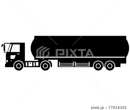トラック タンクローリー 白黒シルエットのイラスト素材 77028302 Pixta
