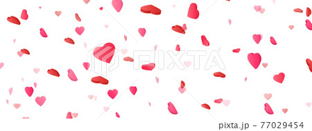Heart confetti on long banner. Saint Valentine day background. International women celebration party. Birthday, wedding design elements. Romantic card. Honeymoon congratulation. Vector illustration 77029454