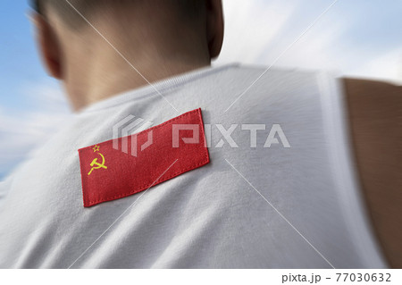 The national flag of USSR on the athlete's back The national flag of USSR on the athlete's back 77030632