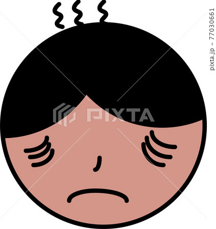 熱っぽくて困っている1人の男の子の顔のイラスト素材
