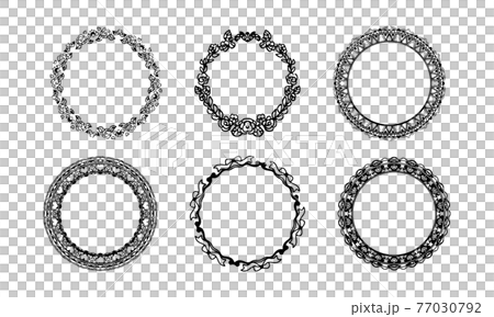 手描きの丸フレームデザインのセット（黒） 77030792