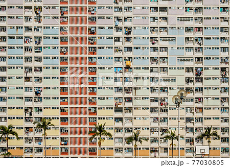 rainbow colored building facade in HongKong 77030805