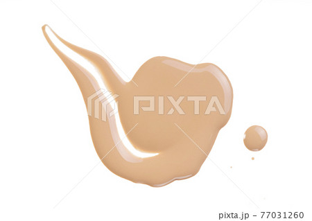 Makeup tone cream swatch isolated on white background. Beige liquid foundation, concealer smear smudge drop. Makeup tone cream swatch isolated on white background. Beige liquid foundation, concealer smear smudge drop. 77031260