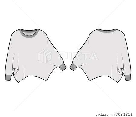 Sweater batwing sleeve technical fashion illustration with rib oval neck, oversized, hip length, knit trim. Flat garment Sweater batwing sleeve technical fashion illustration with rib oval neck, oversized, hip length, knit trim. Flat garment 77031812