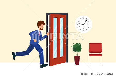 Businessman is late for work or meeting. Human is running from work. Businessman is late for work or meeting. Human is running from work. 77033008