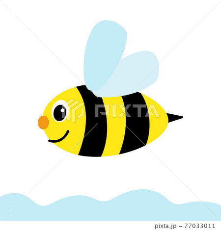 Happy cartoon bee flying through the sky. A simple funny bee. 77033011