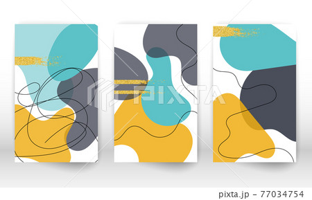 Abstract cover template. Set of geometric shapes and lines. Watercolor painting texture. Minimalist hand painted shapes and gold particles. Abstract cover template. Set of geometric shapes and lines. Watercolor painting texture. Minimalist hand painted shapes and gold particles. 77034754
