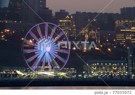 Evening Baku with a view from the boulevard.Azerbaijan Evening Baku with a view from the boulevard.Azerbaijan 77035072