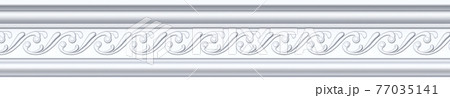 Seamless pattern of white classic mold cornice with classic floral ornament for interior wall design. Repeating gypsum plaster frieze for ceiling decoration frame Seamless pattern of white classic mold cornice with classic floral ornament for interior wall design. Repeating gypsum plaster frieze for ceiling decoration frame 77035141
