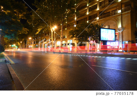 Street Uzeyir Hacibeyov evening.Baku,Azerbaijan 77035178