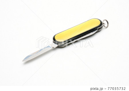 Penknife with scissors on a white background 77035732