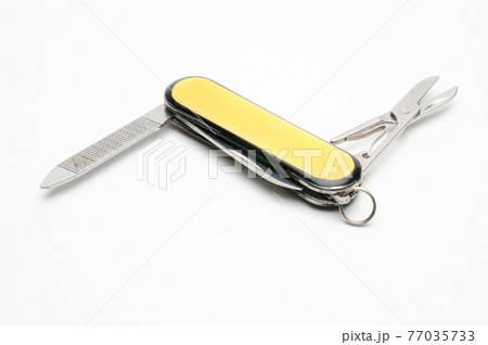 Penknife with scissors on a white background 77035733
