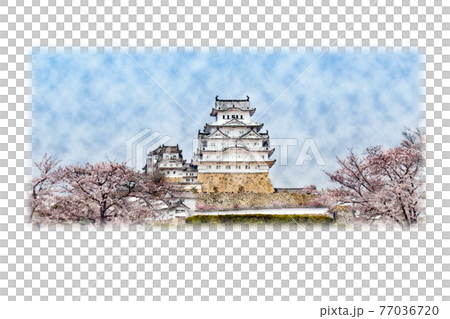 世界文化遺産 国宝 「姫路城」水彩画風  絵手紙 77036720