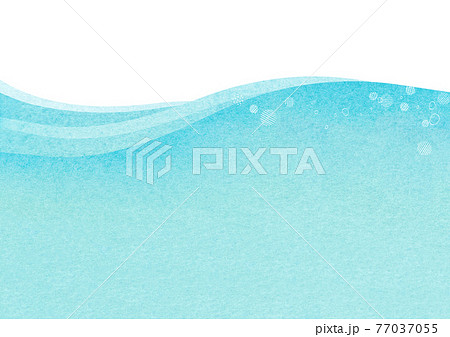 きれいな海と水面の水彩イラスト 爽やかな青のグラデーション背景のイラスト素材