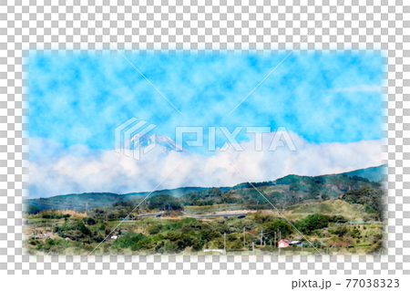 "Mt. Fuji" watercolor style picture letter seen from the Shinkansen Nozomi 77038323