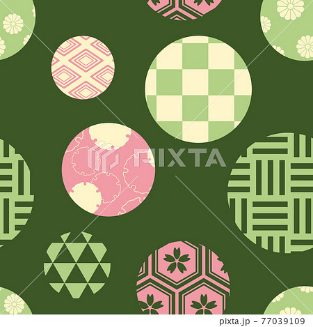 和風シームレスパターン レトログリーン 和風シームレスパターン レトログリーン 77039109