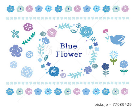 かわいい花のフレームセット 青 かわいい花のフレームセット 青 77039429