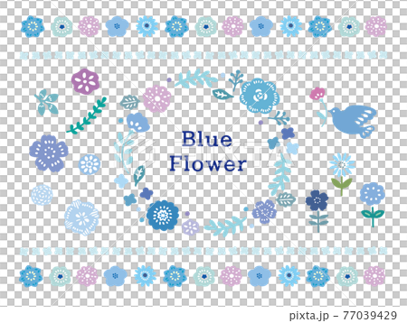 かわいい花のフレームセット 青 かわいい花のフレームセット 青 77039429