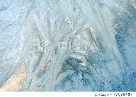 frosty patterns on the window glass. natural textures and backgrounds. ice patterns on frozen 77039487